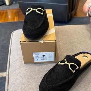 Rothy's Black Mules with Gold Accent